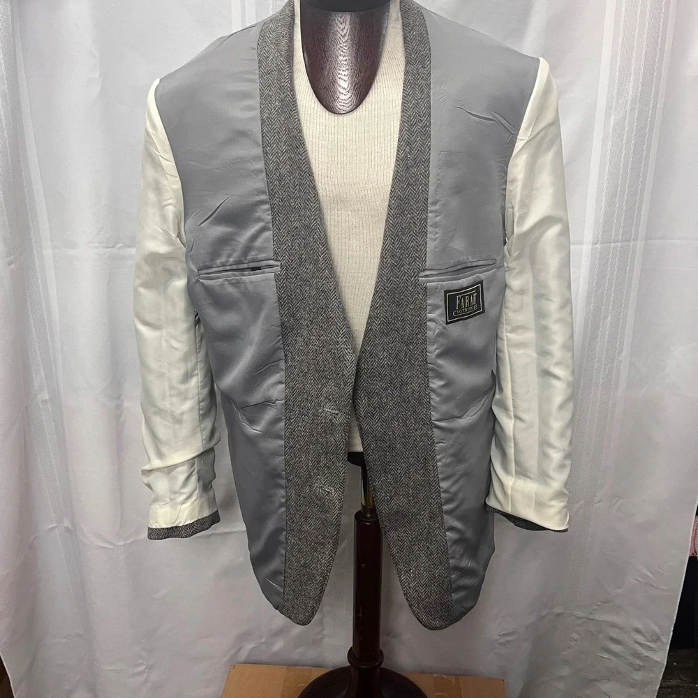 Farah Mens 42R Grey Herringbone Wool Sport Coat‎ Blazer Jacket Academia Heritage